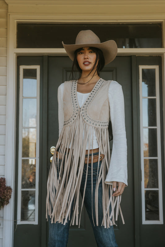 Idyllwind Women | Walnut Studded Fringe Faux Suede Vest