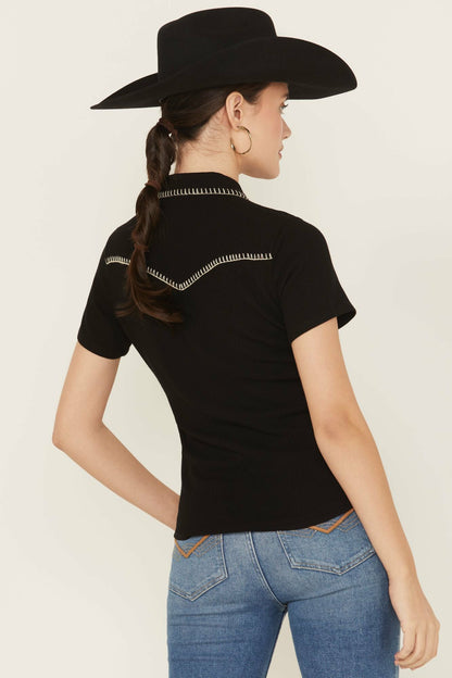 Idyllwind Women | Black Featherlight Short Sleeve Snap Stretch Shirt