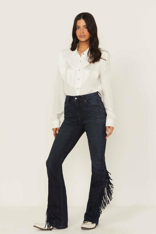 Idyllwind Women | Allessio Dark Wash High Rise Fringe Bootcut Super Stretch Denim Jeans