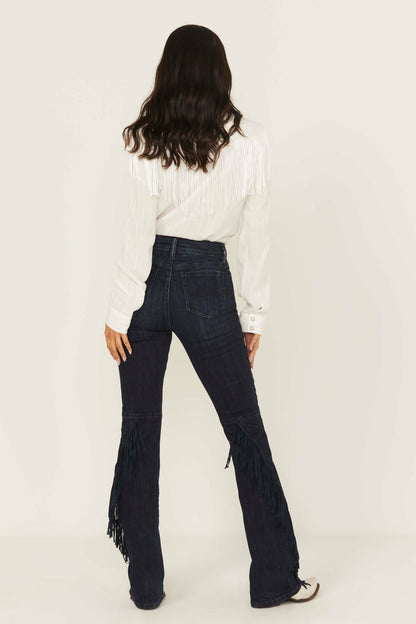 Idyllwind Women | Allessio Dark Wash High Rise Fringe Bootcut Super Stretch Denim Jeans