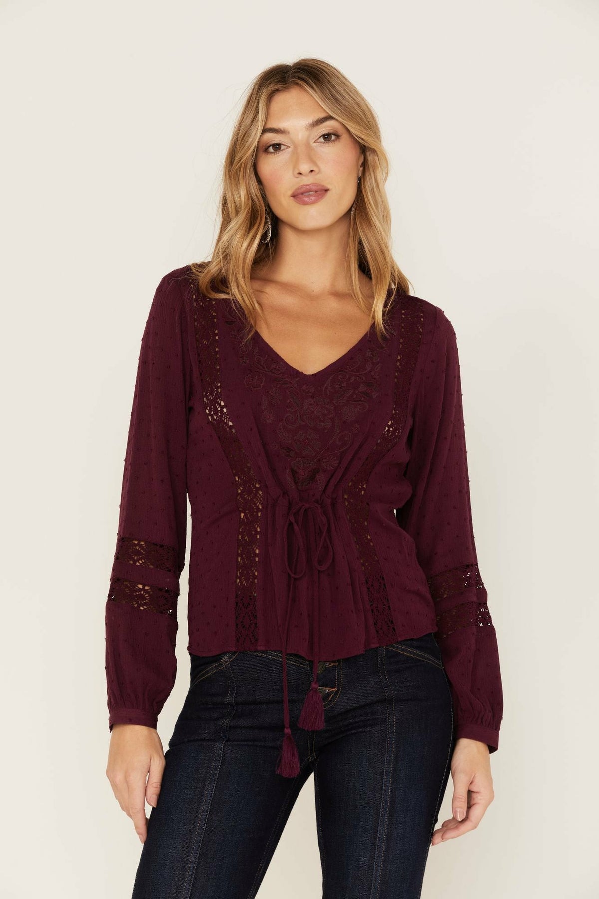 Idyllwind Women | Romance Floral Embroidered Swiss Dot Blouse