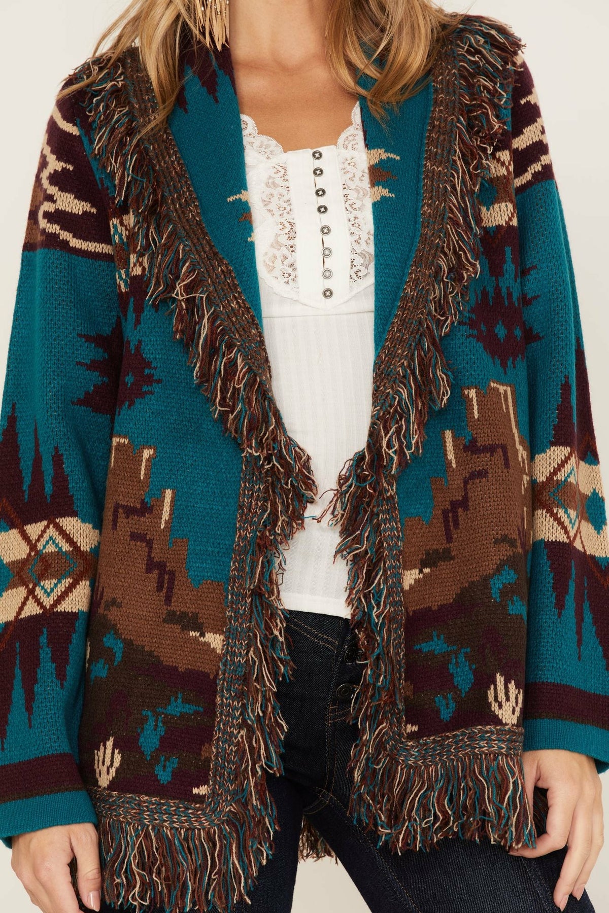 Idyllwind Women | River Run Southwestern Print Belted Cardigan Sweater