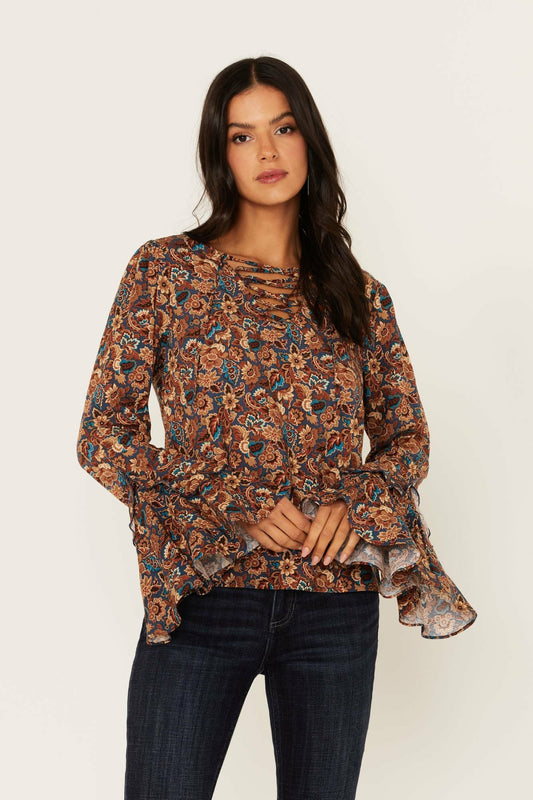 Idyllwind Women | Rouge Paisley Print Lace Up Top