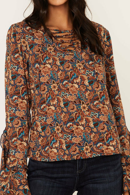 Idyllwind Women | Rouge Paisley Print Lace Up Top