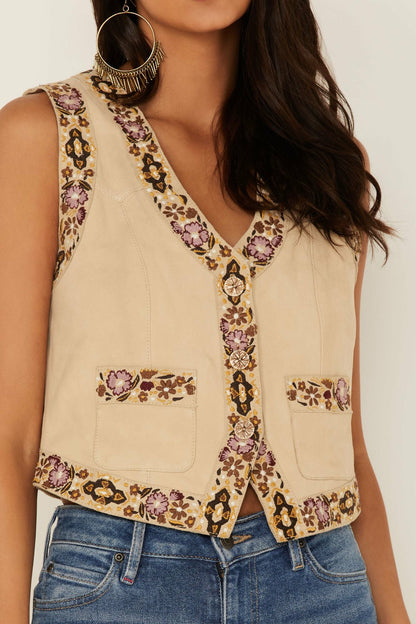 Idyllwind Women | Embroidered Floral Suede Vest