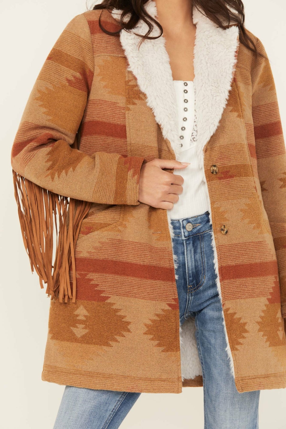 Idyllwind Women | Nettie Sherpa Collar Tonal Blanket Coat