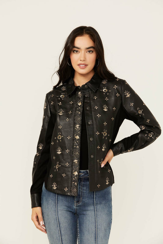 Idyllwind Women | Siers Embellished Leather Button-Down Shirt
