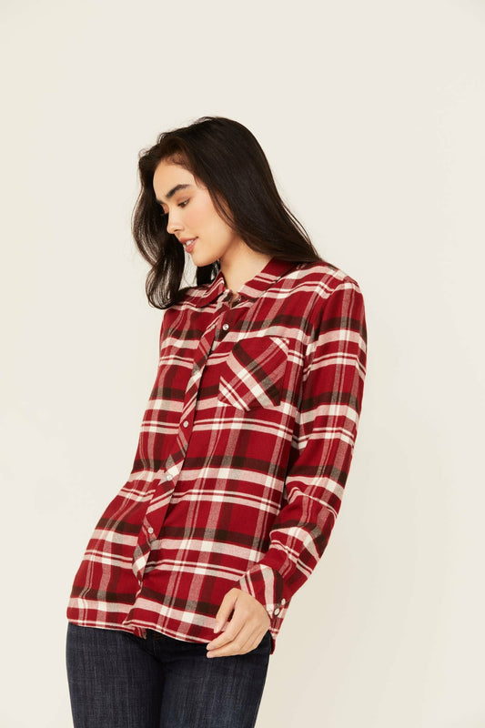 Idyllwind Women | Flannel Plaid Print Long Sleeve Snap Shirt